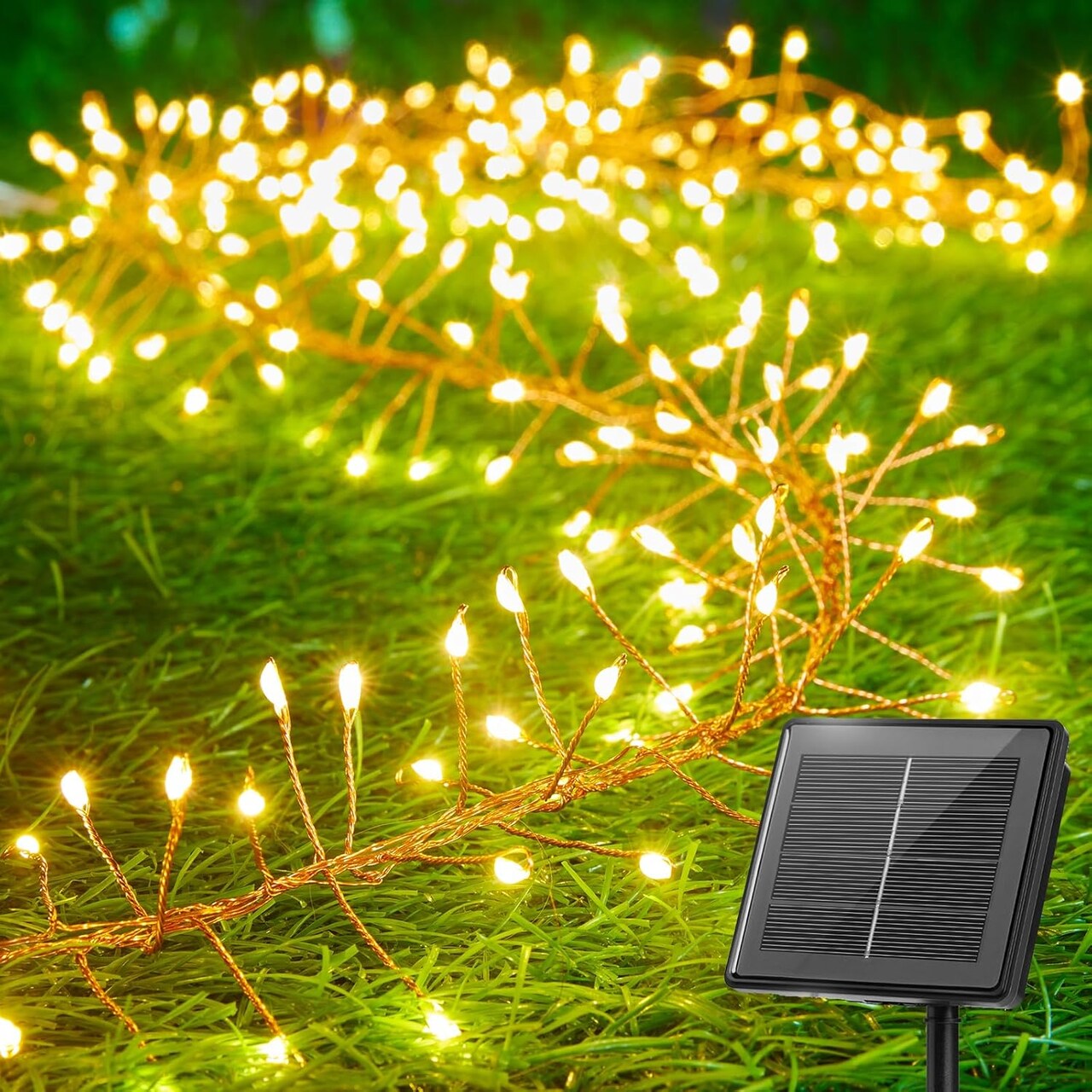 Solar Lights for Outside, 9.8Ft 120 LED Solar String Lights Outdoor Waterproof, 8 Modes Firecracker Balcony Lights for Tree Patio Christmas Party Wedding Decor (Warm White)